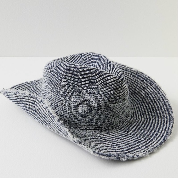 Free People ~ ‘Dylan Distressed Cowboy Hat’ Navy Blue/White ~ One Size * NWT * - Picture 13 of 16